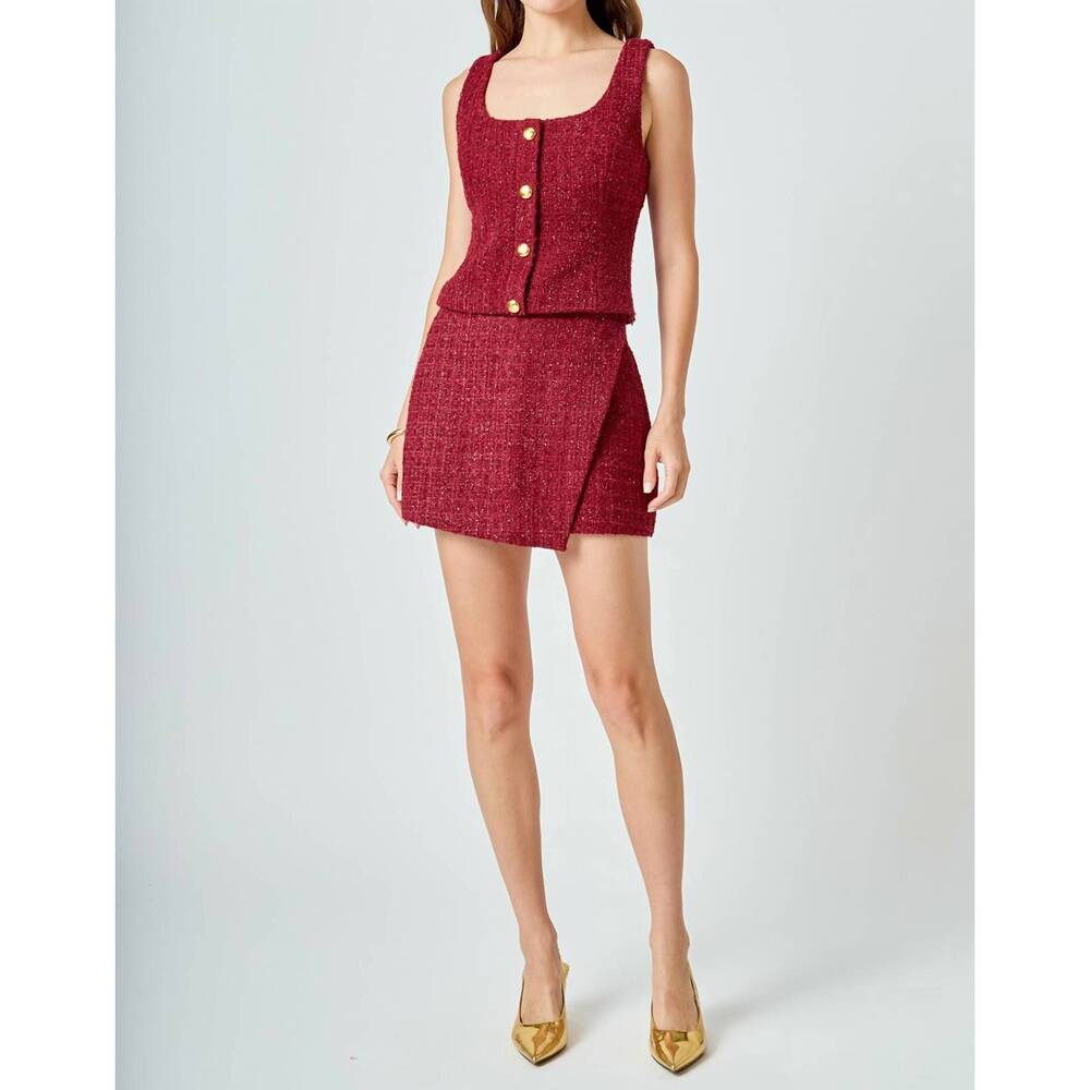 NEW 2.7 AUGUST APPAREL holiday chateau tweed tank top in red
